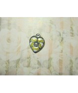 Vintage Sterling silver enameled puffy heart charm-YELLOW &amp; WHITE pansy - $27.00