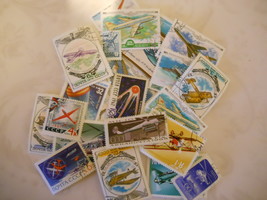 24 Vintage Soviet Union Postage Stamps, Aviation & Space; Excellent Condition - $4.99