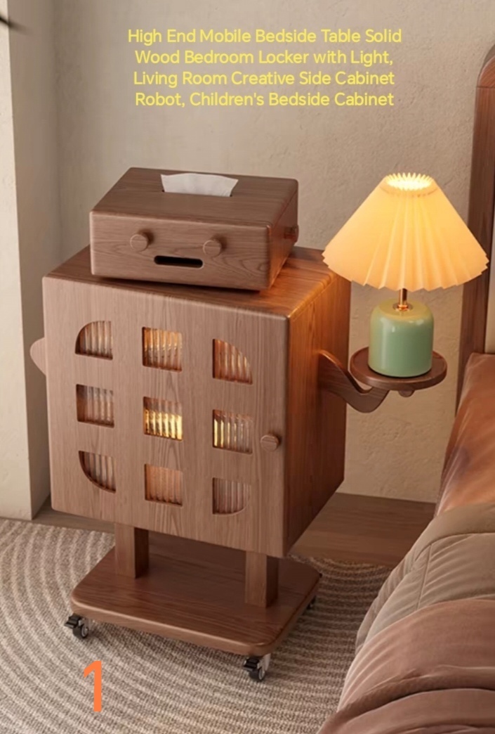 High End Mobile Bedside Table, Solid Wood Bedroom Locker with Light, Liv... - $453.00