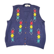 Westbound Vintage Sweater Vest Womens 1X Blue Sleeveless Button Front V ... - $27.99