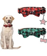 Christmas Dog Collar with Bow, Dog Red Green Plaid Adjustable Bow Ties  ... - £10.73 GBP