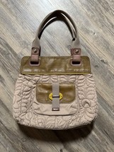 Vintage Fossil Purse Large Tote Bag Key-Per Tan Beige Quilted Leather Trim - £16.52 GBP