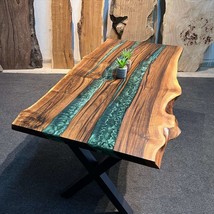 Handmade Green River Epoxy Table Top, Kitchen Dining Wood Table Top, Resin River - £1,223.77 GBP