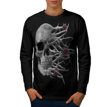 Wellcoda Roses Death Bad Guy Mens Long Sleeve T-shirt, Biker Graphic Design - £18.26 GBP