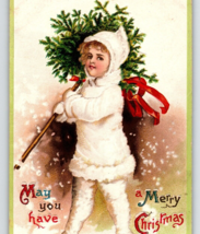 Christmas Postcard Ellen Clapsaddle Snow Suit Girl Tree Germany S Garre Embossed - £12.77 GBP