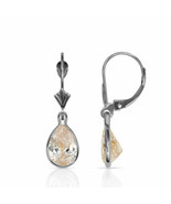 14K White Gold 2 CT Bezel Set Pear Shaped Sapphire Lever Back Dangle Earrings - $175.78