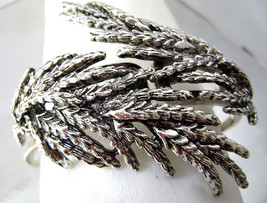 Vintage Cuff Bracelet Overlapping Silver Tone Leaf&#39;s Hinged  1960-70s - £24.35 GBP