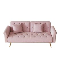 Pink Velvet Sofa Bed with Nailhead Trim, Throw Pillow - 69.7" - $373.99