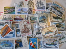 30 Vintage Soviet (USSR) Postage Stamps, Images of Ships & Boats - $5.25