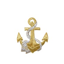 Nautical - Gold Anchor - Silver Rope - Seafaring - Embroidered Iron On Patch - £9.58 GBP