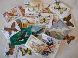 19 Vintage Russian USSR Postage Stamps: Birds, Butterflies, Excellent Condition - $4.50