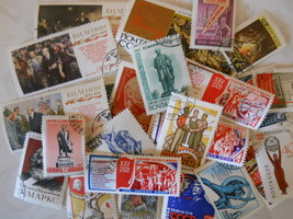 24 Vintage Soviet Union Postage Stamps, Propaganda Themes; Excellent Condition - $5.25
