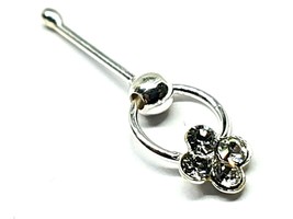 925 Silver Flower Nose Stud Cluster Cubic Zirconia on Ring 22g (0.6mm) Ball End - £3.72 GBP