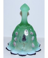 FENTON ART GLASS WILLOW GREEN SATIN OPALESCENT EMBOSSED GRAPES PLUM CRES... - €107,48 EUR