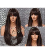Extra long Human Hair Blend Wig Brown Auburn mixed in color center top p... - $1,678.11 MXN