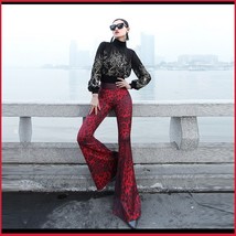 Retro 60s Flare Bell Bottom High Waist Red and Black Leopard Cotton Print Pants 