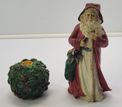 *Q) Kurt Adler Christmas Resin Candle Holders Old World Santa Claus and Wreath - £15.60 GBP