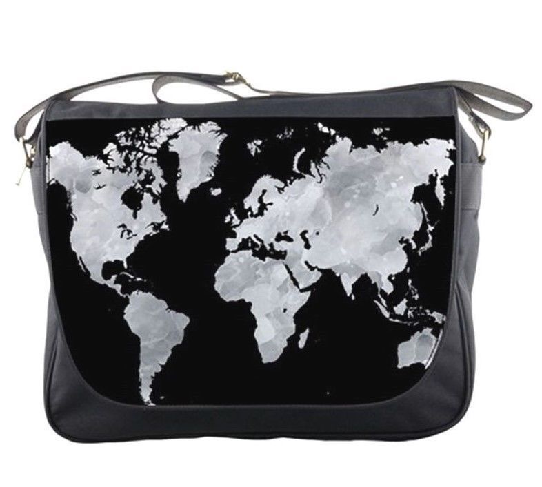 Messenger bag Handbag Purse Design 70 world map black grey gray L.Dumas - $39.99