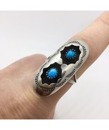 LARGE NAVAJO YAZZIE TURQUOISE STERLING SILVER RING SIGNED - £44.10 GBP