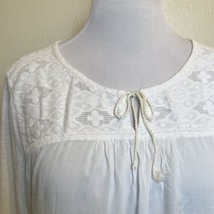 Lucky Brand Peasant Top Size XL White Tie Neck Lace Detail 3/4 Sleeve Bl... - £19.36 GBP