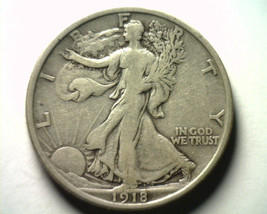 1918-D WALKING LIBERTY HALF FINE / VERY FINE F/VF NICE ORIGINAL COIN BOB... - $135.00