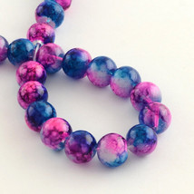 50 Marble Glass Beads 8mm Assorted Lot Mixed Purple Pink Blue Bulk Jewelry Mix - £5.93 GBP