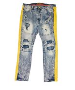 Big MAKOBI Biker Jeans Mens 40x30 Gold Nylon Stripe Stretch Distressed A... - $540.01 MXN