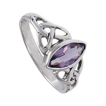 Celtic Solitaire Ring 925 Sterling Silver Purple Cubic Zirconia Trinity Band - £27.96 GBP