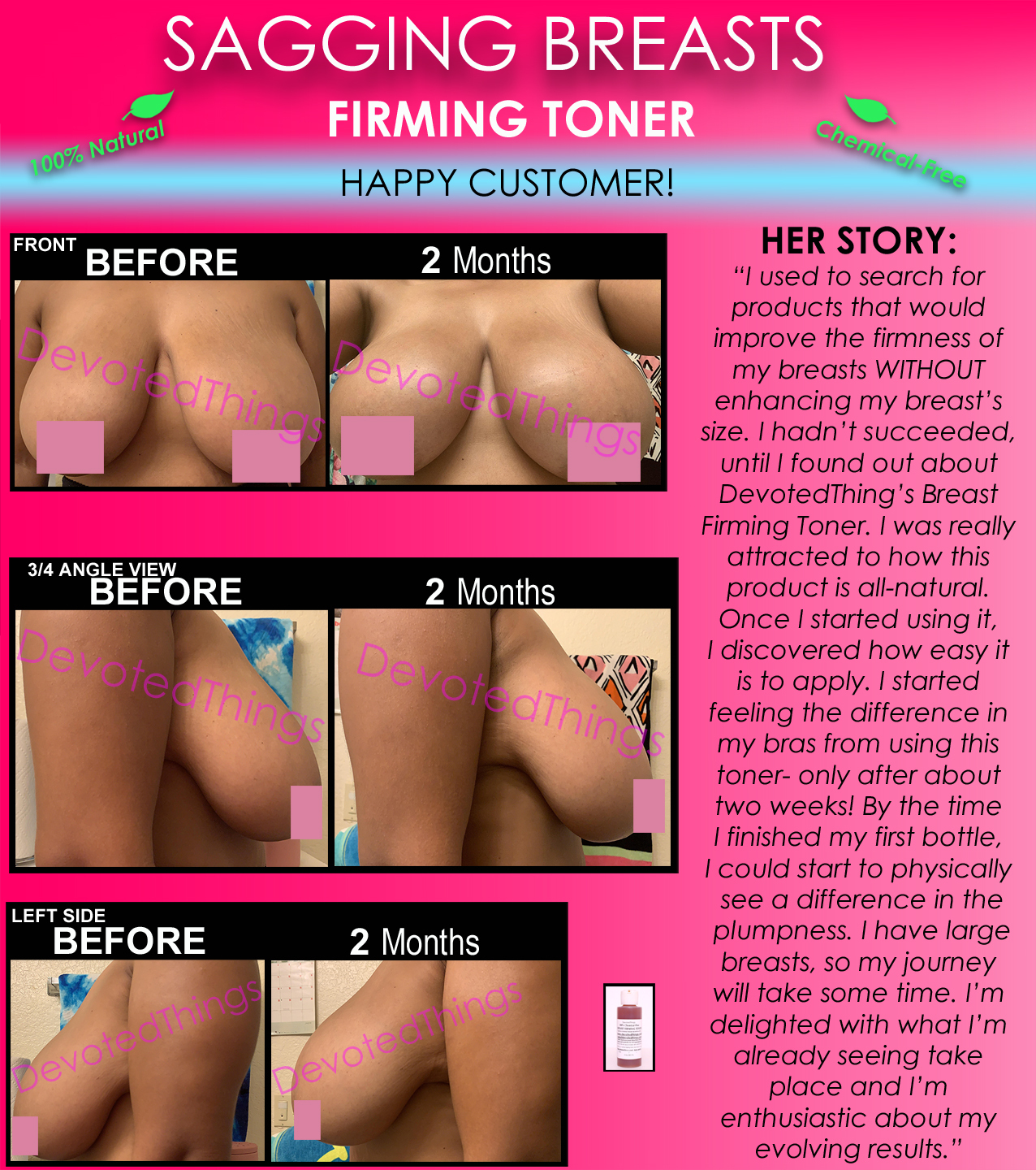 Chemical Free All Natural Breast Firming Toner Herbal Toning Lift for Sagging  - $46.99
