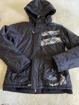 Sims Womens Black Blue Hooded Cargo Pockets Snowboarding Winter Coat Medium - £42.95 GBP