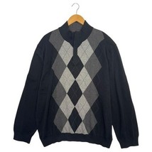 New Tasso Elba Sweater Mens 2XL Black Gray Argyle Quarter Zip Pullover P... - $39.59