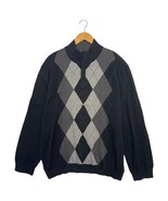 New Tasso Elba Sweater Mens 2XL Black Gray Argyle Quarter Zip Pullover P... - $55.56 CAD