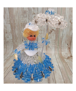 Vintage Blue Southern Bell Bead Safety Pin Parasol Figurine Size 4.5&quot; - $24.52