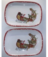 SET OF 2 CERAMISIA SANTA CLAUS WITH REINDEER DISH TRAY MADE IN ITALY - £21.09 GBP