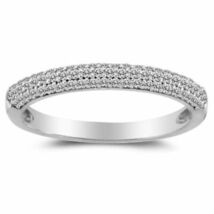 Solid Genuine 14k White Gold 1/3ct Round Fine Cubic Zirconia 3-Row Weddi... - $300.96+