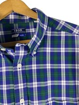 Izod Quick Dry Shirt Size 17 Large Mens Button Down Blue Green Plaid Tartan - $39.73