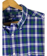 Izod Quick Dry Shirt Size 17 Large Mens Button Down Blue Green Plaid Tartan - $744.77 MXN