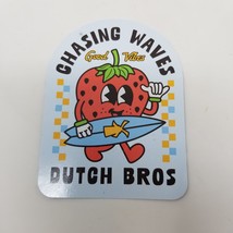 Dutch Bros Sticker May 2024 Chasing Waves Good Vibes Surfing Strawberry - £5.43 GBP