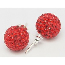 Austrian Crystal Earrings Ball Stud Red Sterling Silver Bling Jewelry Gifts 17mm - £15.14 GBP