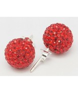 Austrian Crystal Earrings Ball Stud Red Sterling Silver Bling Jewelry Gi... - £15.17 GBP
