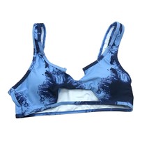 Womens Bikini Top Keyhole V Neck Tie Dye Removable Cups Blue M - $4.99