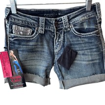 Cowgirl Tuff Co Women Jean Shorts 26 Cross Shimmer Blue Denim Shorts Cut Off Nwt - £13.96 GBP