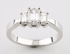 1.00 Carat Émeraude Coupe Diamant 18k or Blanc 3-Stone Fiançailles Taill... - $75,229.00 MXN