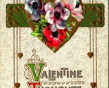 Valentine Thoughts Heart Flowers Unused UNP 1910s Gilt Embossed Postcard - $12.42