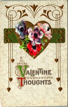 Valentine Thoughts Heart Flowers Unused UNP 1910s Gilt Embossed Postcard - £9.76 GBP