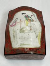 Vintage Lacquered Wood Ornate Chinese China Shard Box Large Size 7 Inches By 4in - £36.98 GBP