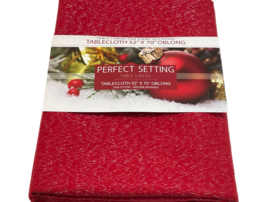 Perfect Setting Christmas Tablecloth 52 x 70&quot; Cotton Red Metallic Silver Threads - £13.45 GBP