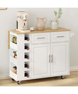 White Kitchen Island Cart: Storage, Wine Rack &amp; Fold-Top Table - €264,06 EUR