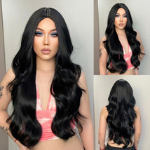 Long Middle Part Body Wave Wig for Women Daily Party Natural Looking Black Wigs  - £44.74 GBP