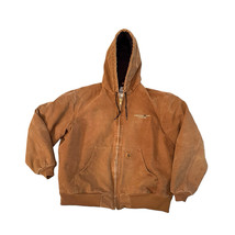 Carhartt J130 Brown XL Duck Canvas Quilted Flannel Lined Hooded Jacket Embroidrd - $102.81